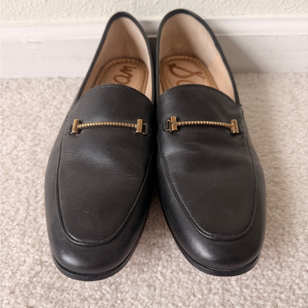 Sam Edelman Black Leather Loafers with Gold Detail